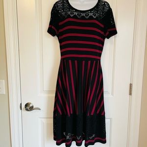BGBGMaxAzria Red and Black Striped Dress With Crochet Accents